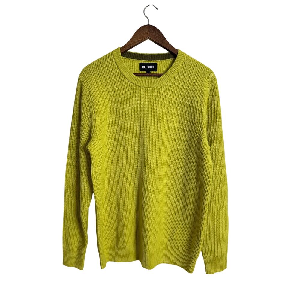 Bonobos 100% Extra Fine Merino Wool Rib Knit Crewneck Sweater Charteuse size M